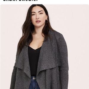 NWT Ribbed Cardigan Drape Front Shawl Sweater